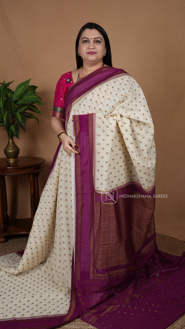 Semi Banarasi Chinon Silk With Zari Butta And Gap Style Border