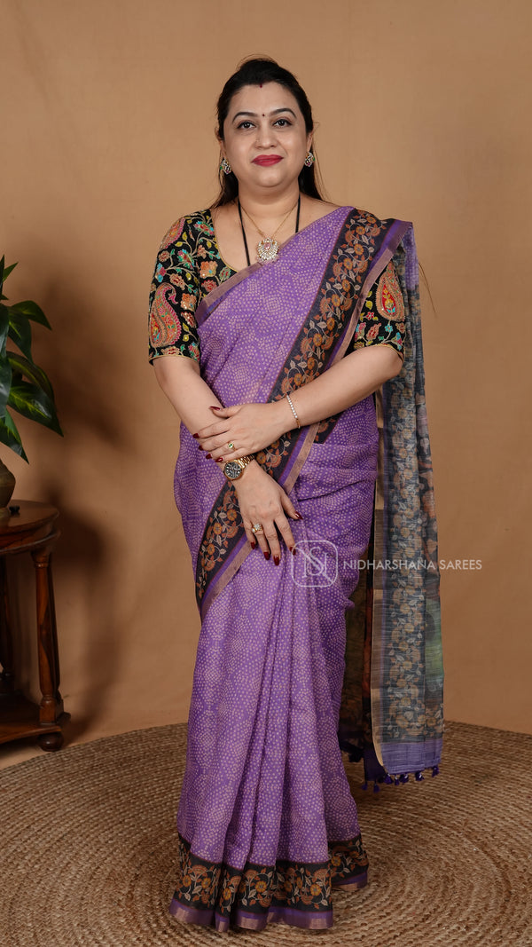 Linen Cotton With Bandhini Print