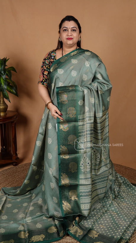 Semi Dola With Zari Lines And Peacock And Elephant Weaving
