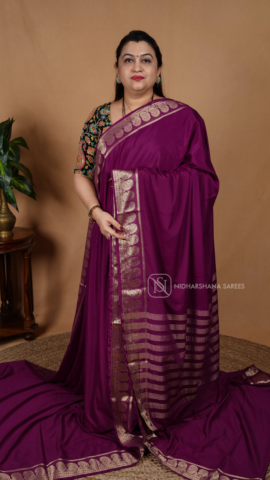 Semi Mysore Crepe Silk With Mango Motif Zari Border