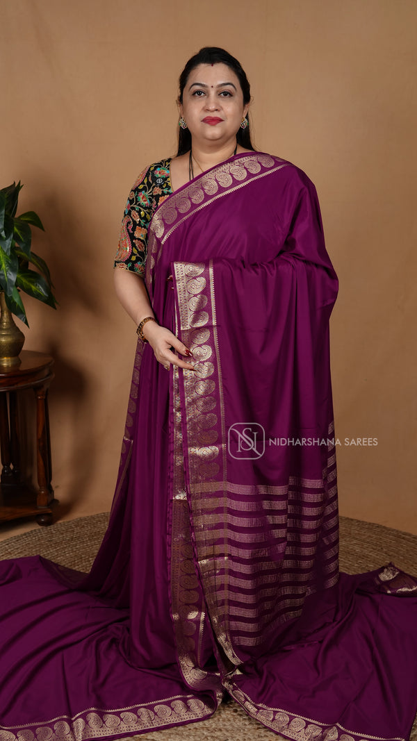 Semi Mysore Crepe Silk With Mango Motif Zari Border