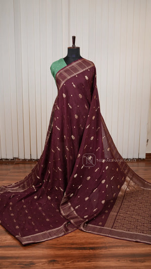 Viscose By Crepe Silk Saree With Peacock Zari Butta And Zari Border