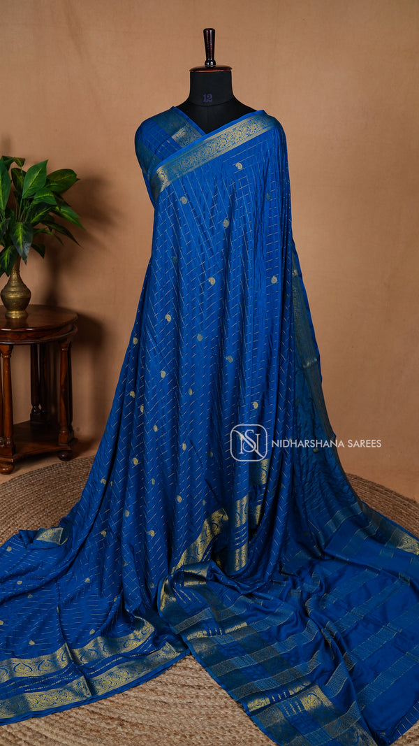 Semi Mysore Crepe Silk With Zari Checks And Zari Butta Concept