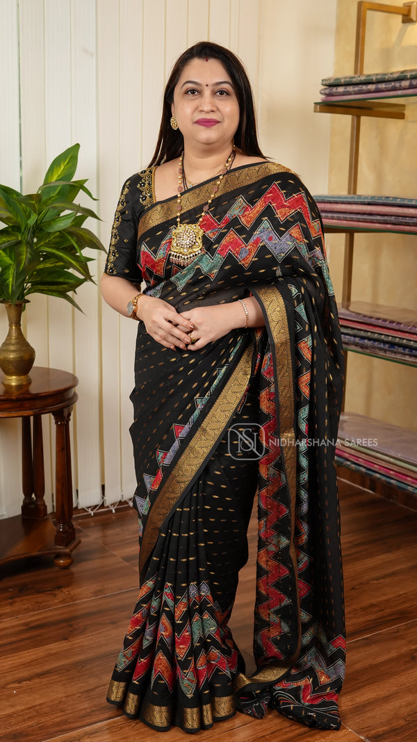 Premium Georgette With Zari Butta And Zig Zag Concept