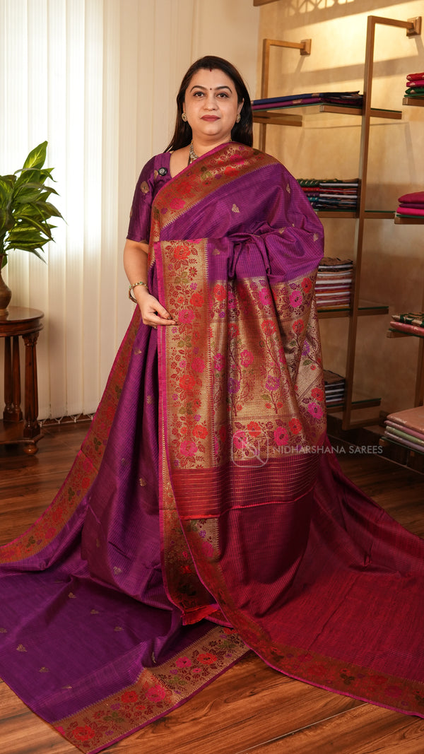 Pure Banarasi Matka Silk With Zari Butta And Floral Zari Border