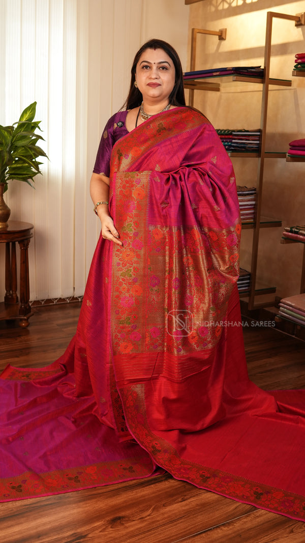 Pure Banarasi Matka Silk With Zari Butta And Floral Zari Border