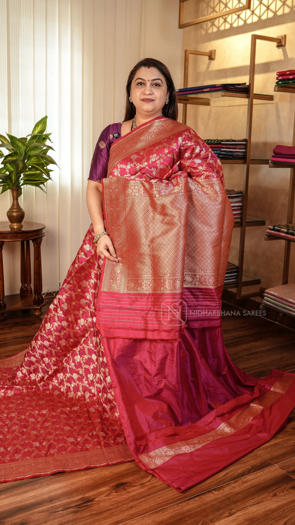 Pure Banarasi Silk With Floral Zari Weaving And Zari Border