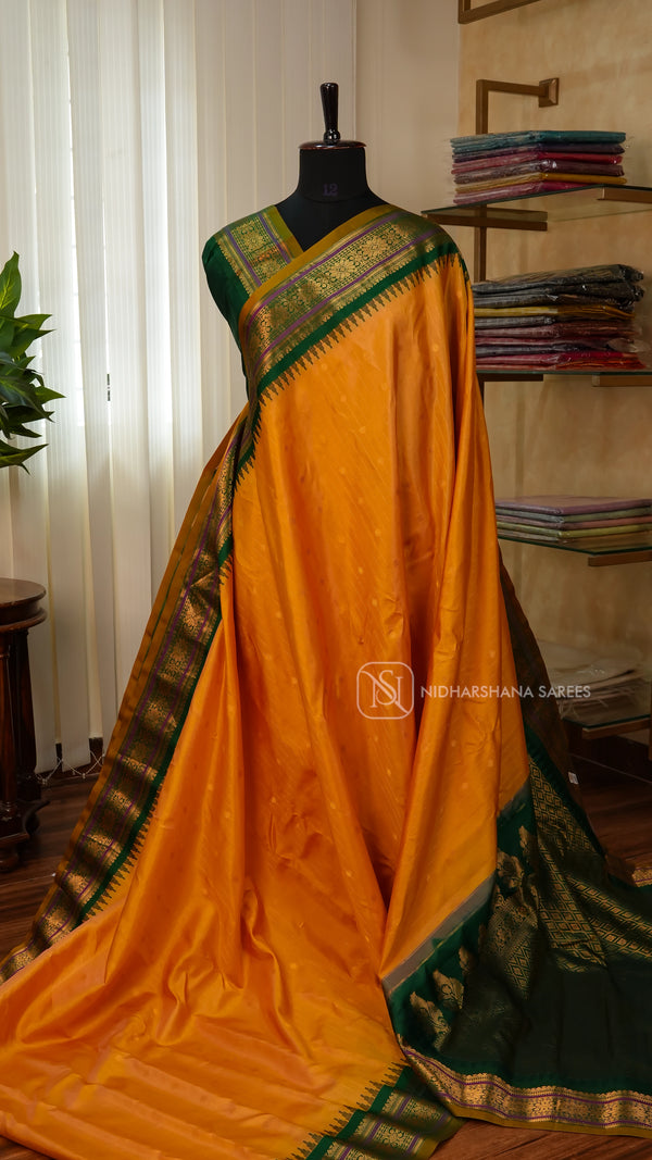 Pure Gadwal Silk With Zari Butta And Contrast Zari Border