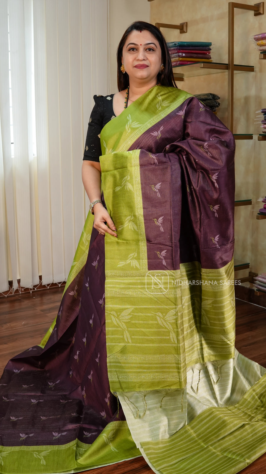 Tussar With Thread Woven Butta And Contrast Border