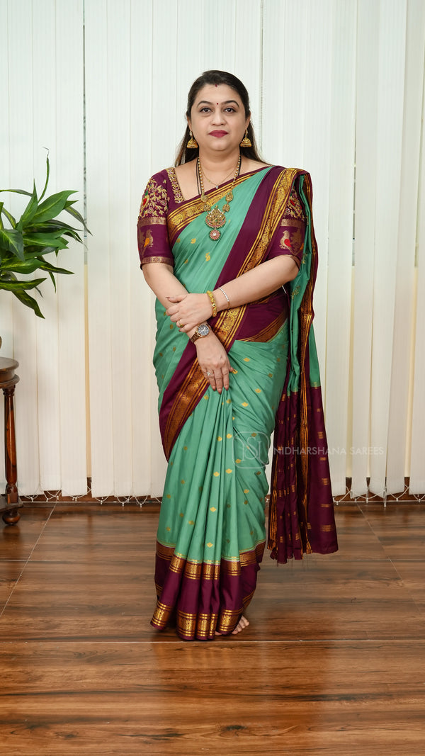 Semi Mysore Crepe With Zari Butta And Gap Style Border