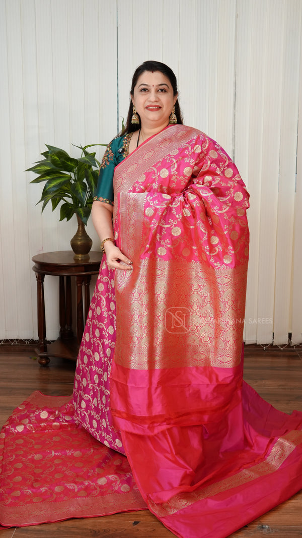Pure Katan Banarasi Silk With Floral Zari Weaving