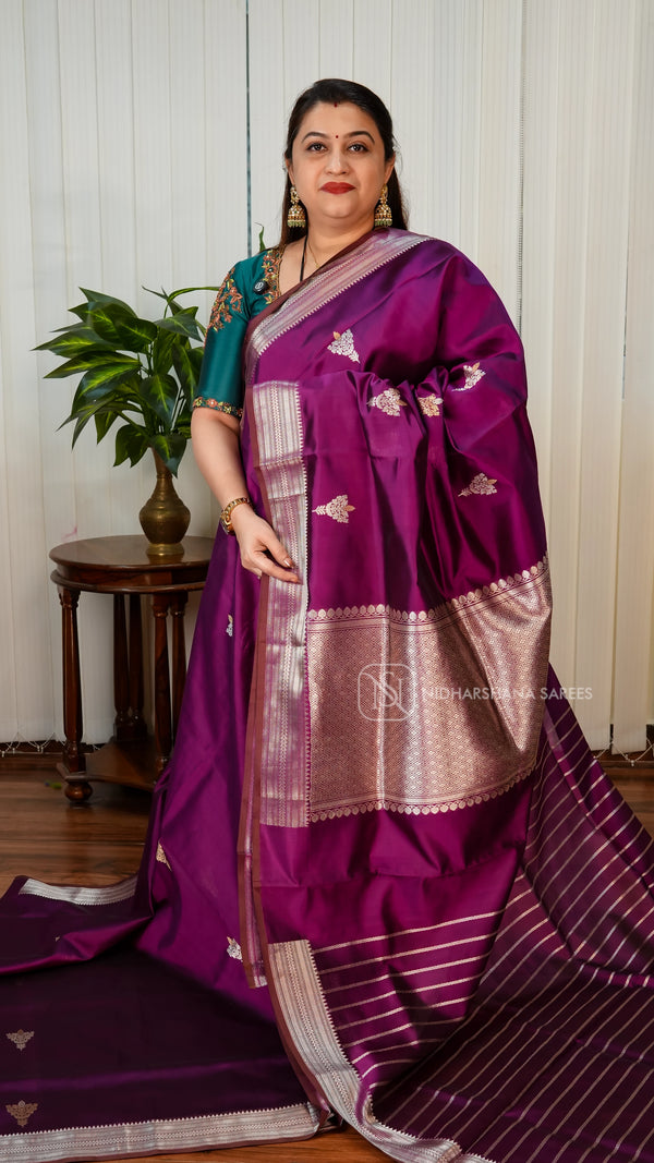 Pure Banarasi Silk With Zari Butta And Silver Zari Border