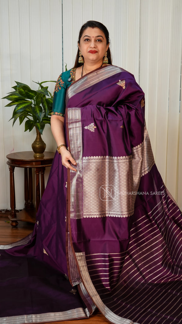 Pure Banarasi Silk With Zari Butta And Silver Zari Border