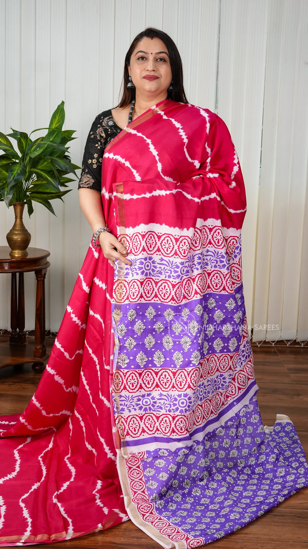 Semi Dola With Shibori Print And Contrast Blouse