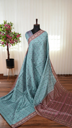 Semi Tussar Silk Saree With Rich Thread Detailing Pallu And Ethnic Look