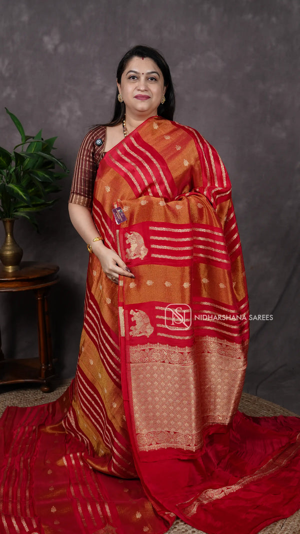 Mashru Satin With Elephant Art And Zari Lines And Zari Butta V-6