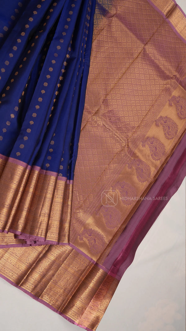 Pure Kanchipuram Silk Saree With Traditional Border And Contrast Zari Butta