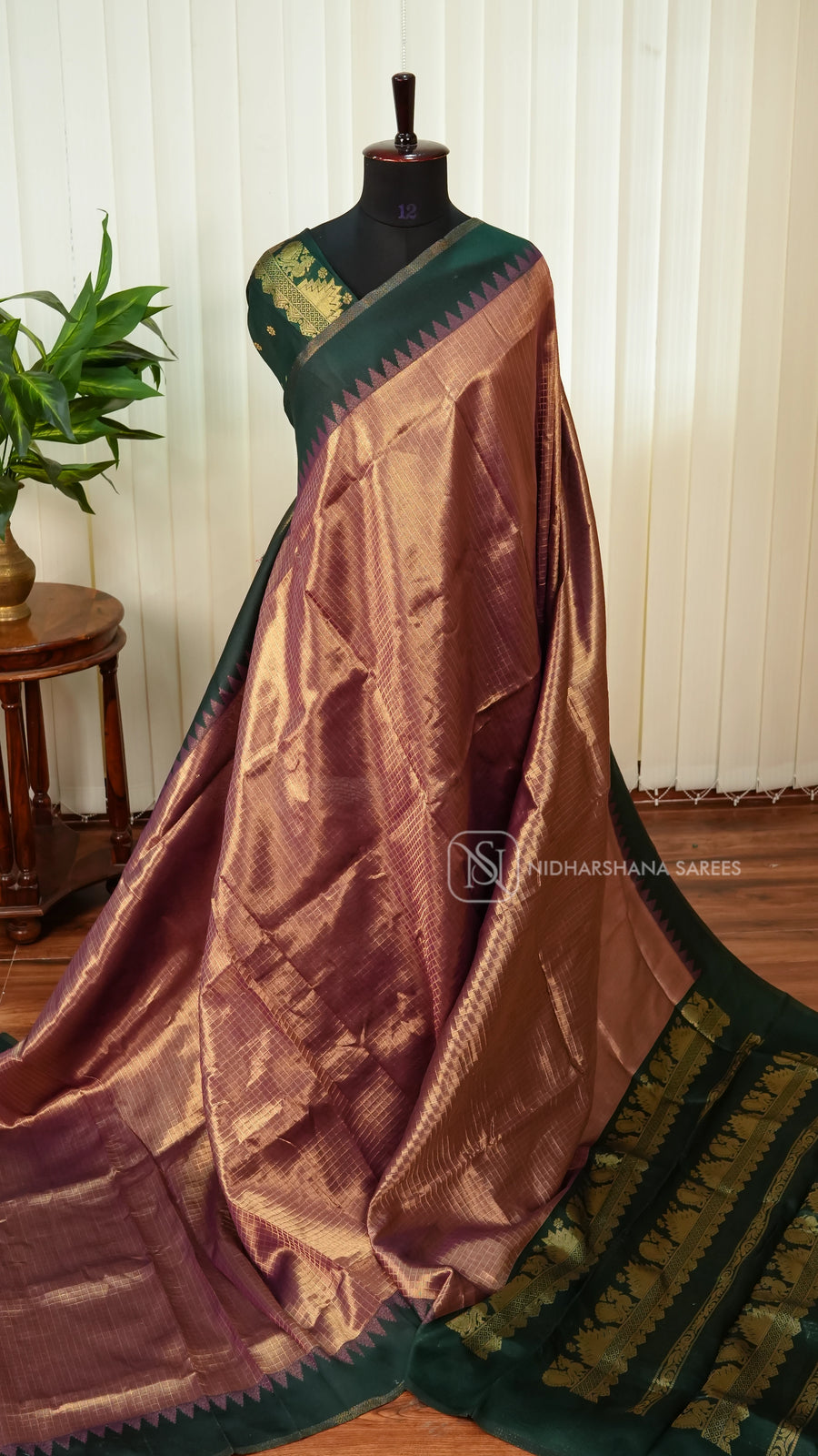 Semi Silk With Zari Checks And Temple Weaving Border
