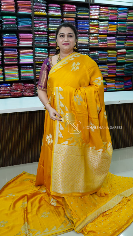 Mashru Satin With Silver Bird Weaving Concept