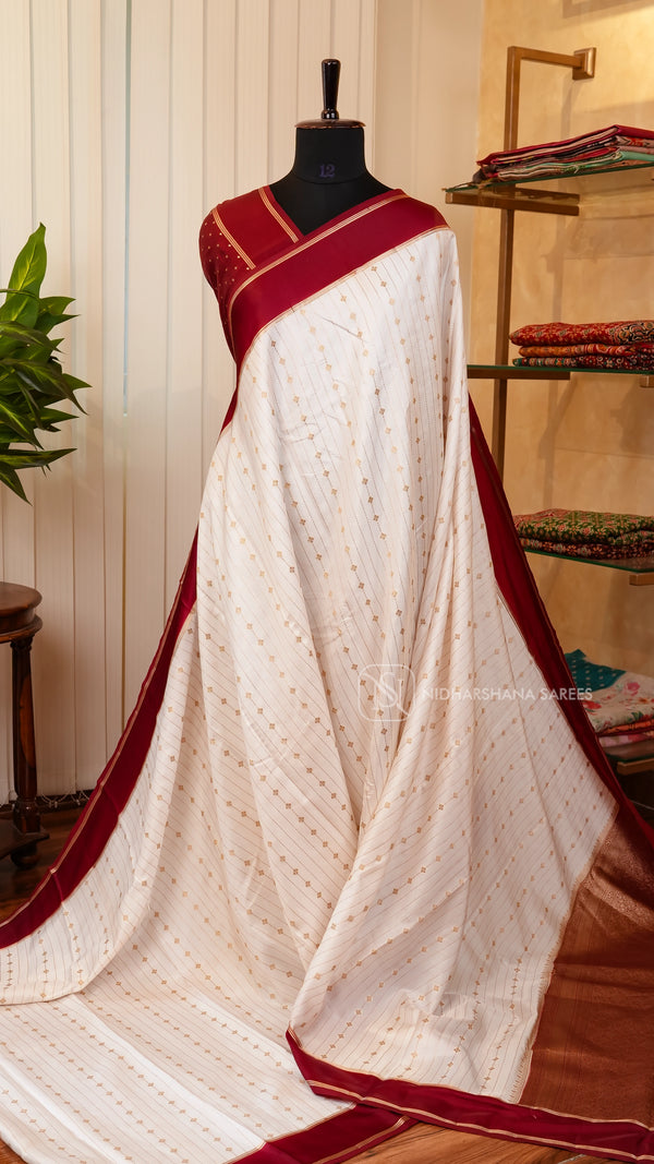 Semi Raw Silk With Zari Lines And Contrast Gap Border