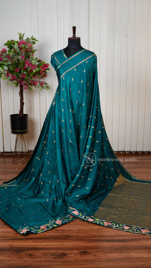 Premium Gajji Silk Saree With Intricate Embroidery And All Over Traditional Zari Butta Concept