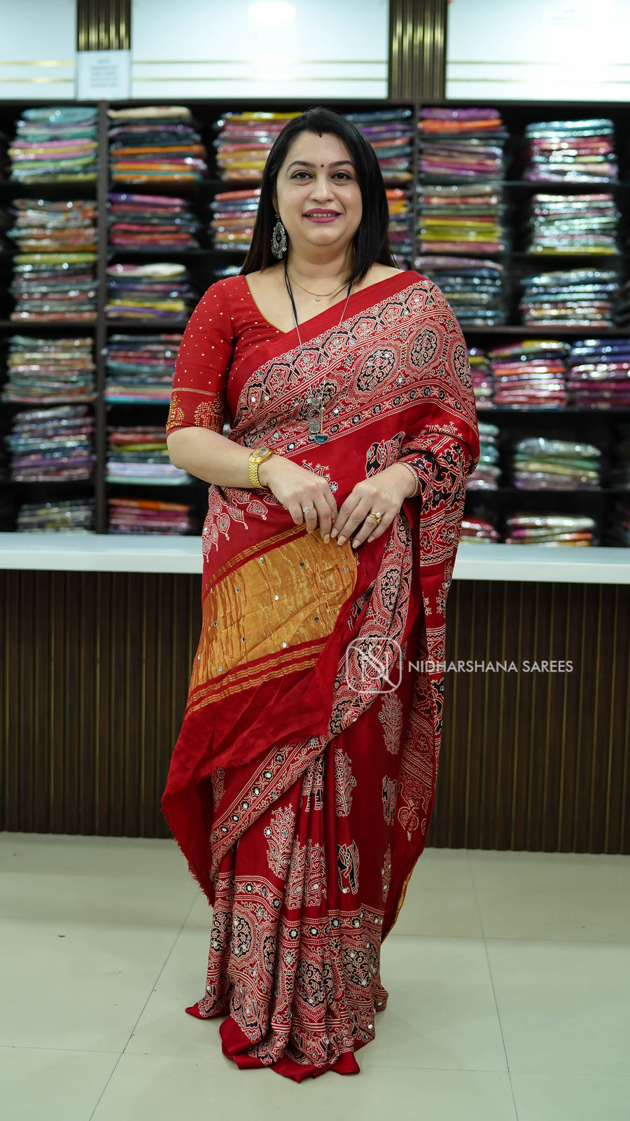 Modal Silk With Mirror Work And Ajarak Print