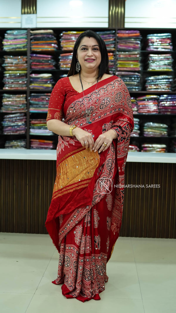 Modal Silk With Mirror Work And Ajarak Print