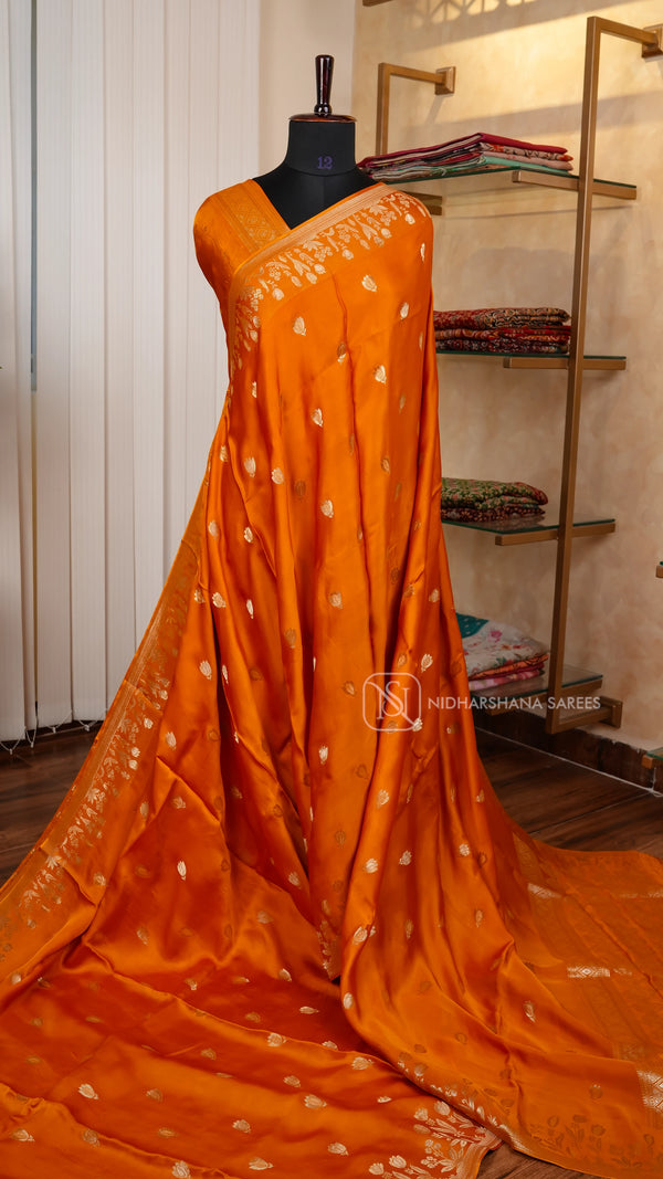 Semi Satin Silk With Floral Zari Weaving Concept