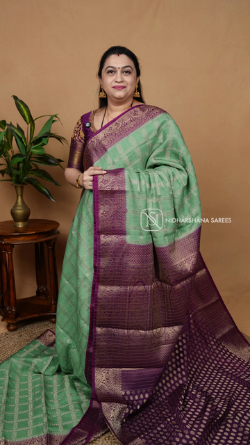 Semi Crepe With Zari Checks Body And Contrast Border