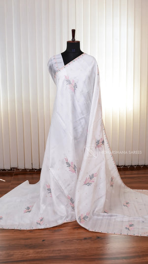Premium Matka Tussar Silk Saree with Embroidered Border and Rich Embroidery Pallu Concept