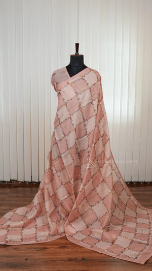 Semi Kota Saree with All-Over Floral Print and Elegant Lace Work Border