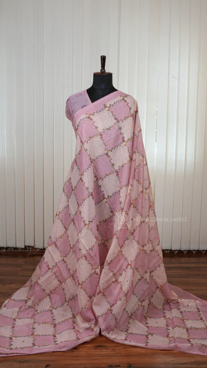 Semi Kota Saree with All-Over Floral Print and Elegant Lace Work Border