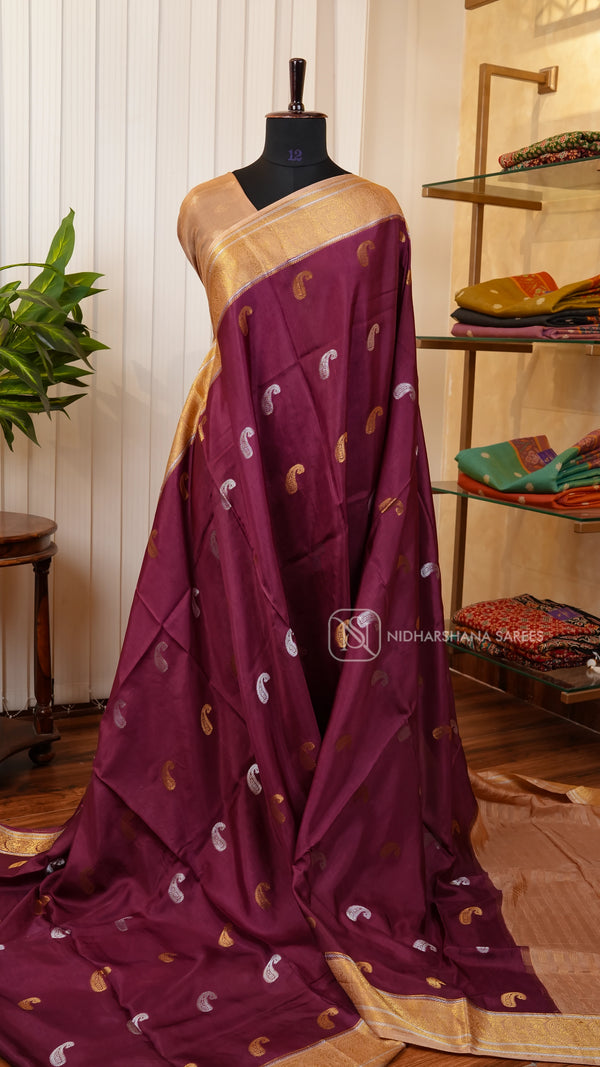 Semi Viscose Silk With Silver And Golden Mango Zari Butta Concept