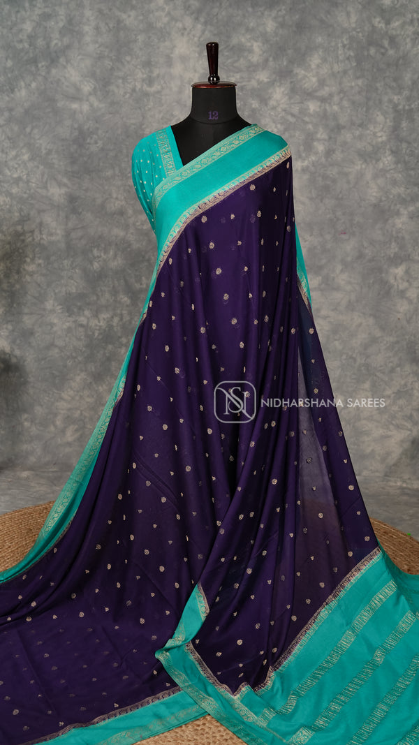 Premium Crepe Silk With Zari Butta And Gap Style Zari Border