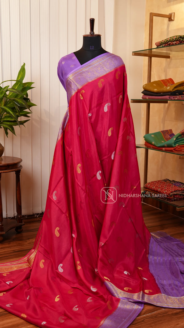 Semi Viscose Silk With Silver And Golden Mango Zari Butta Concept