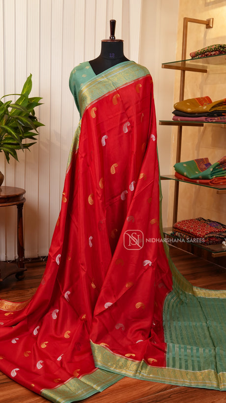 Semi Viscose Silk With Silver And Golden Mango Zari Butta Concept
