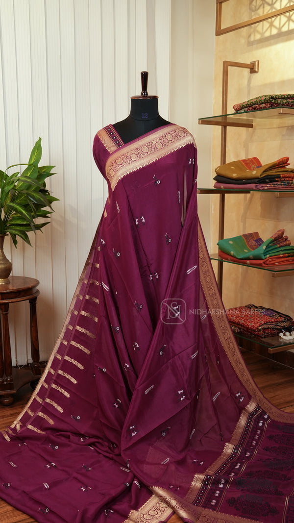Viscose Silk With Digital Print Butta And Zari Border