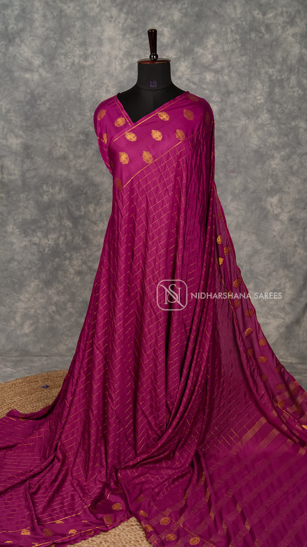 Semi Crepe Silk With Zari Checks And Gandaberunda Concept