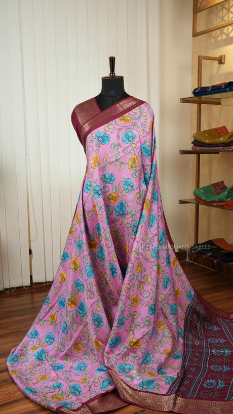 Semi Dola With Digital Print And Zari Border