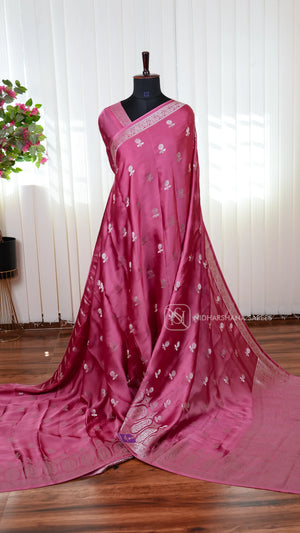 Lightweight Satin Saree with Water Zari Border and Matching Zari Pallu