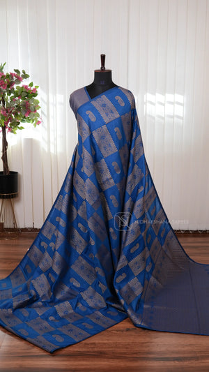 Semi Crepe Silk Saree with All-Over Mango Butta Design and Borderless Elegance