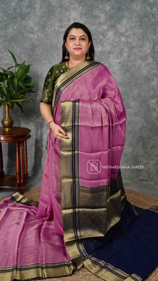 Semi Crepe Silk With Zari Border