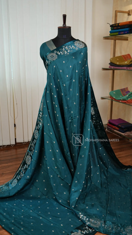 Semi Viscose Silk With Satin Border And Floral Zari Weaving
