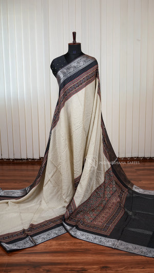 Premium Viscose Saree With Silver Zari Checks And Contrast Border