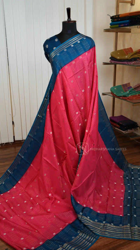 Viscose Silk with Zari Lines And Floral Butta And Contrasr Border