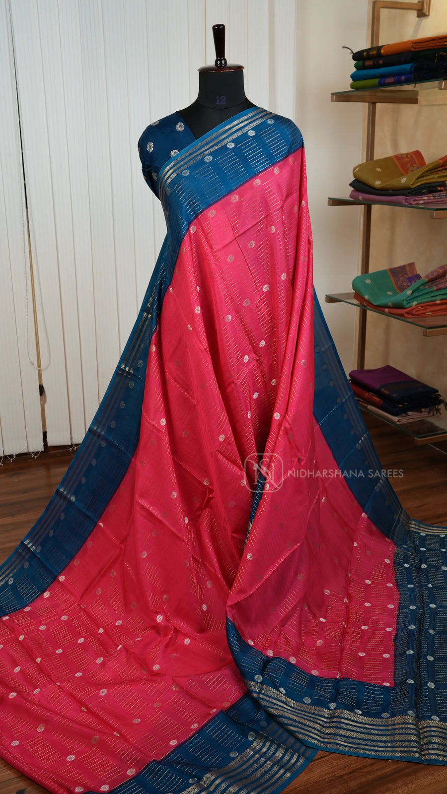Viscose Silk with Zari Lines And Floral Butta And Contrasr Border
