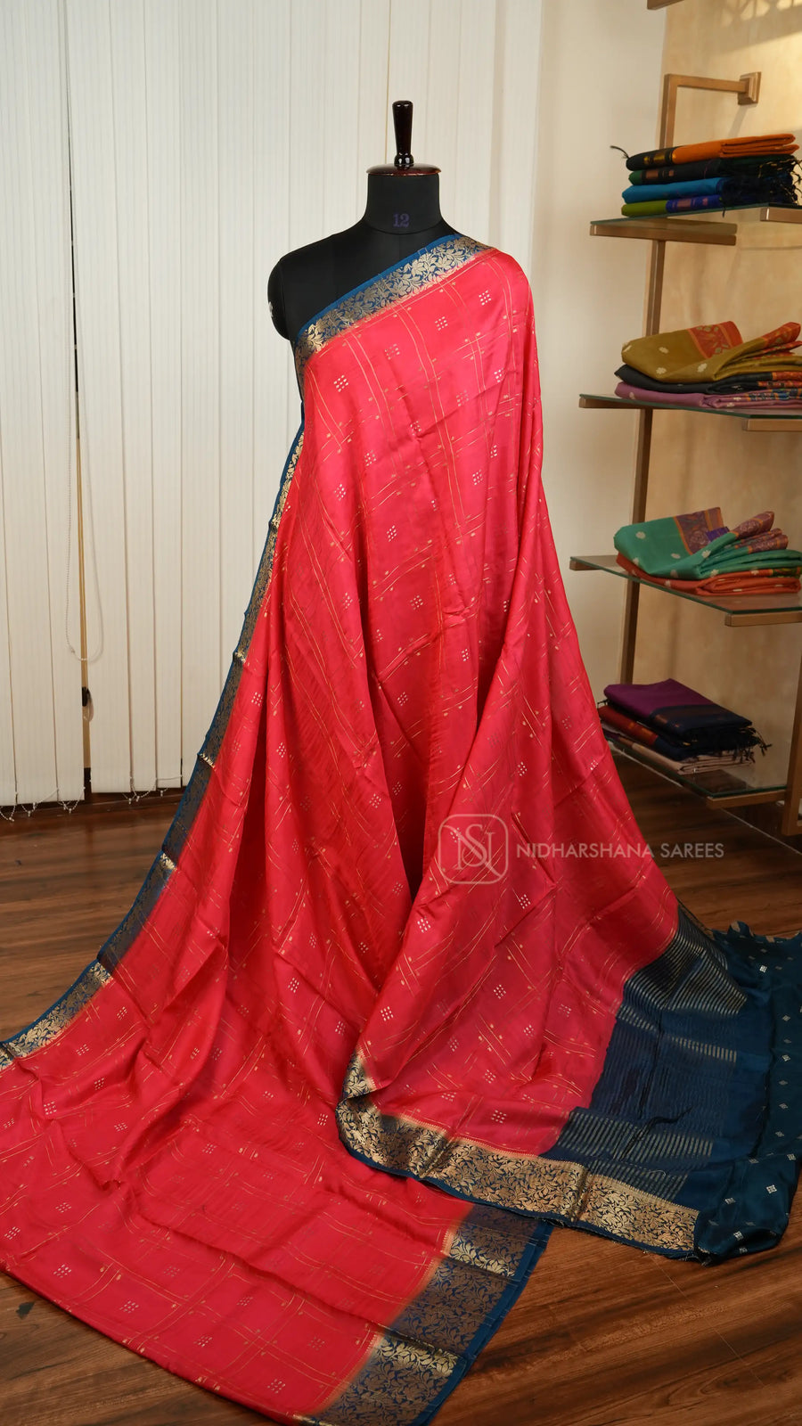 Viscose Silk With Zari Checks And Floral Zari Border