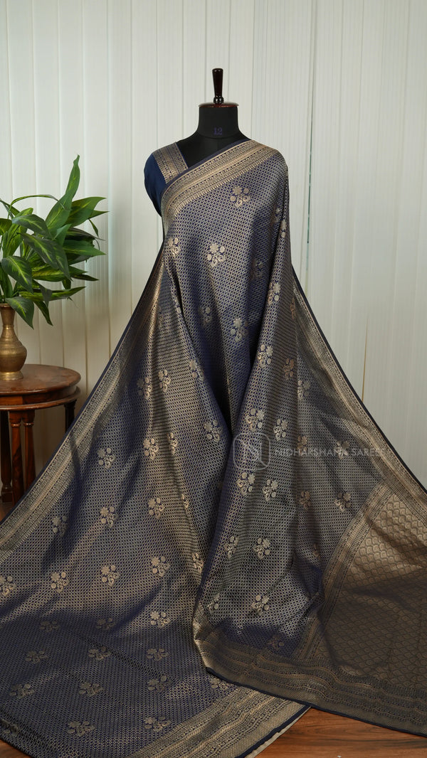Viscose Georgette With Floral Zari Butta And Contrast Border