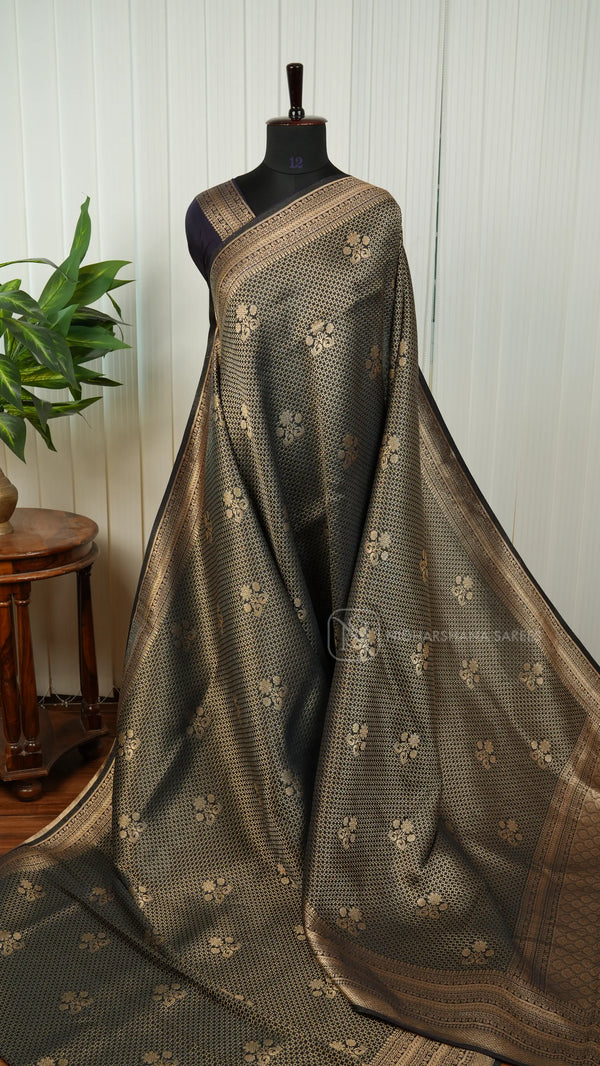 Viscose Georgette With Floral Zari Butta And Contrast Border