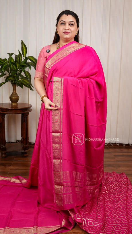 Premium Mysore Crepe Silk Saree With Mango Motif Zari Border